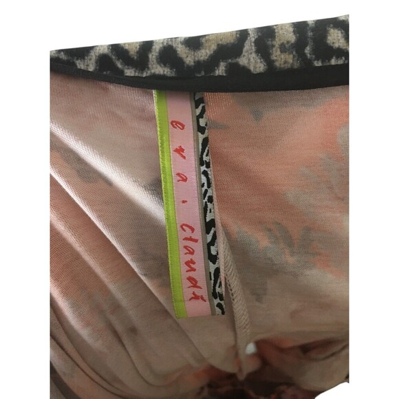 Eva Claudi Dress Women's Size Small Orange Pink Floral Long Sleeve V-Neck - Picture 7 of 8